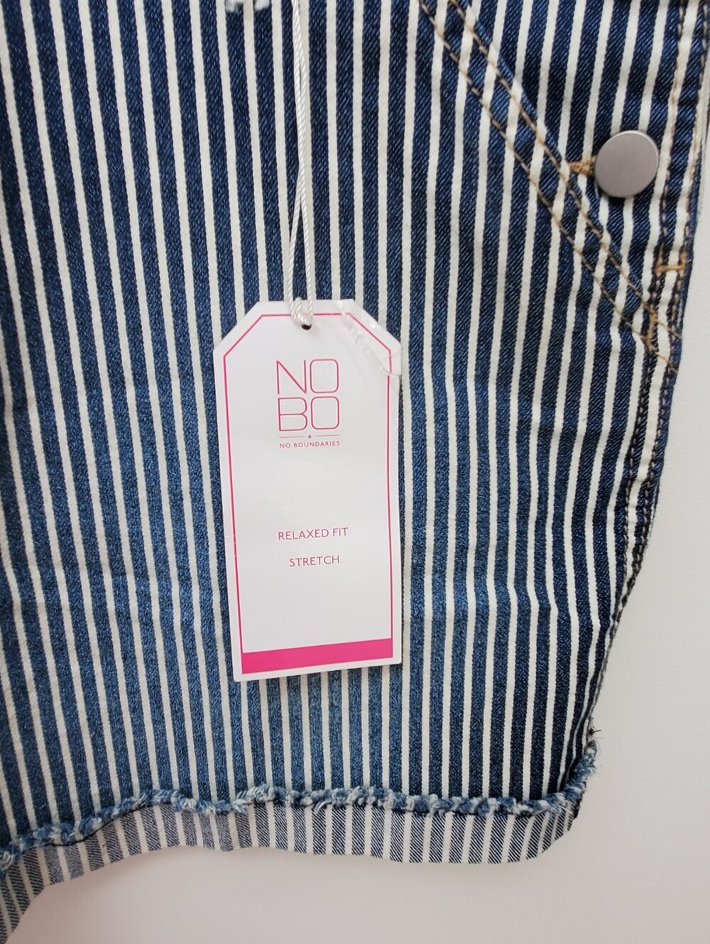 NOBO Engineer Stripe Blue White Denim Bib Shorttalls Romper Size 3X New - Picture 5 of 9